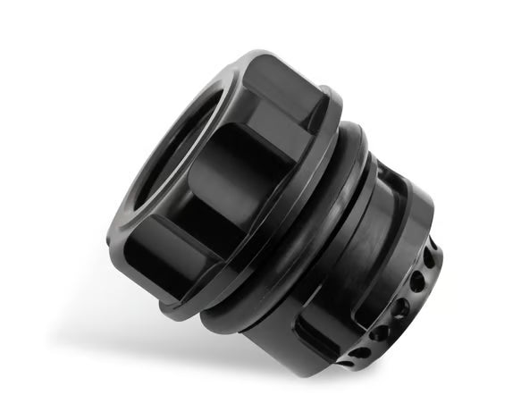 Oil Fill Cap w/ Baffle & -10 ORB Port - Fits Factory Valve Covers - GM LS Series, GM Gen-V LT, and 2011-2017 Ford Coyote Engines (Gen 1 and Gen 2). Front View Black