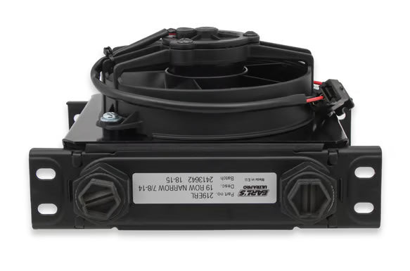 Earl's UltraPro Oil Cooler w/ Fan Pack - 19 Rows - Narrow Cooler Front View Black
