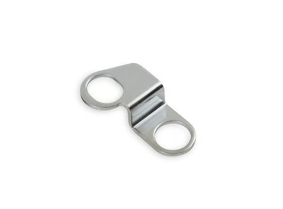 Earl's Remote Reservoir Adapter Kit for Saginaw Type II Power Steering Pumps Includes -10 AN Reservoir Fitting, Flow Valve, and Retaining Bracket Front View Silver