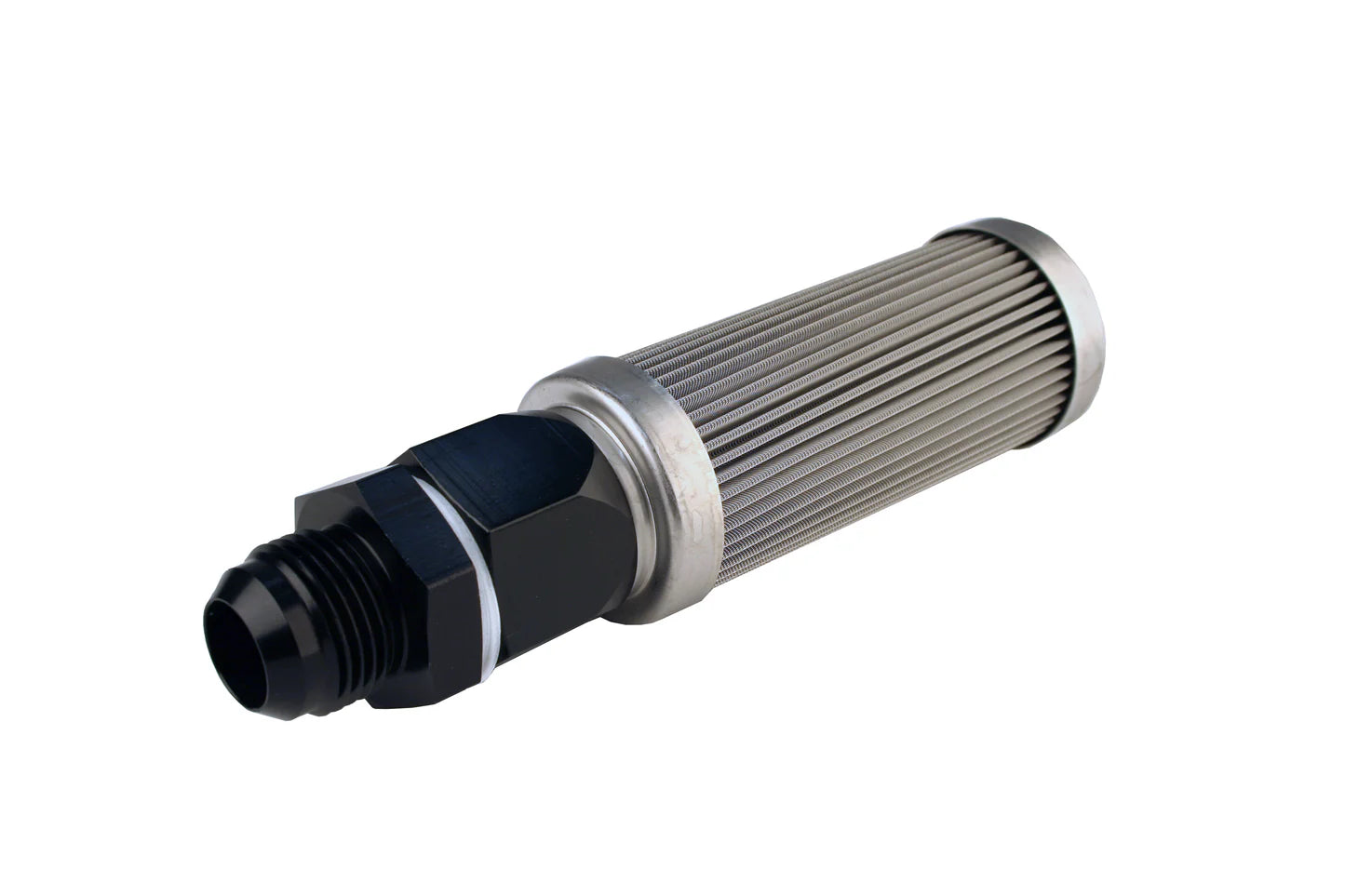 100-micron Stainless Steel Bulkhead Fuel Filter, AN-12 Male Flare Front View