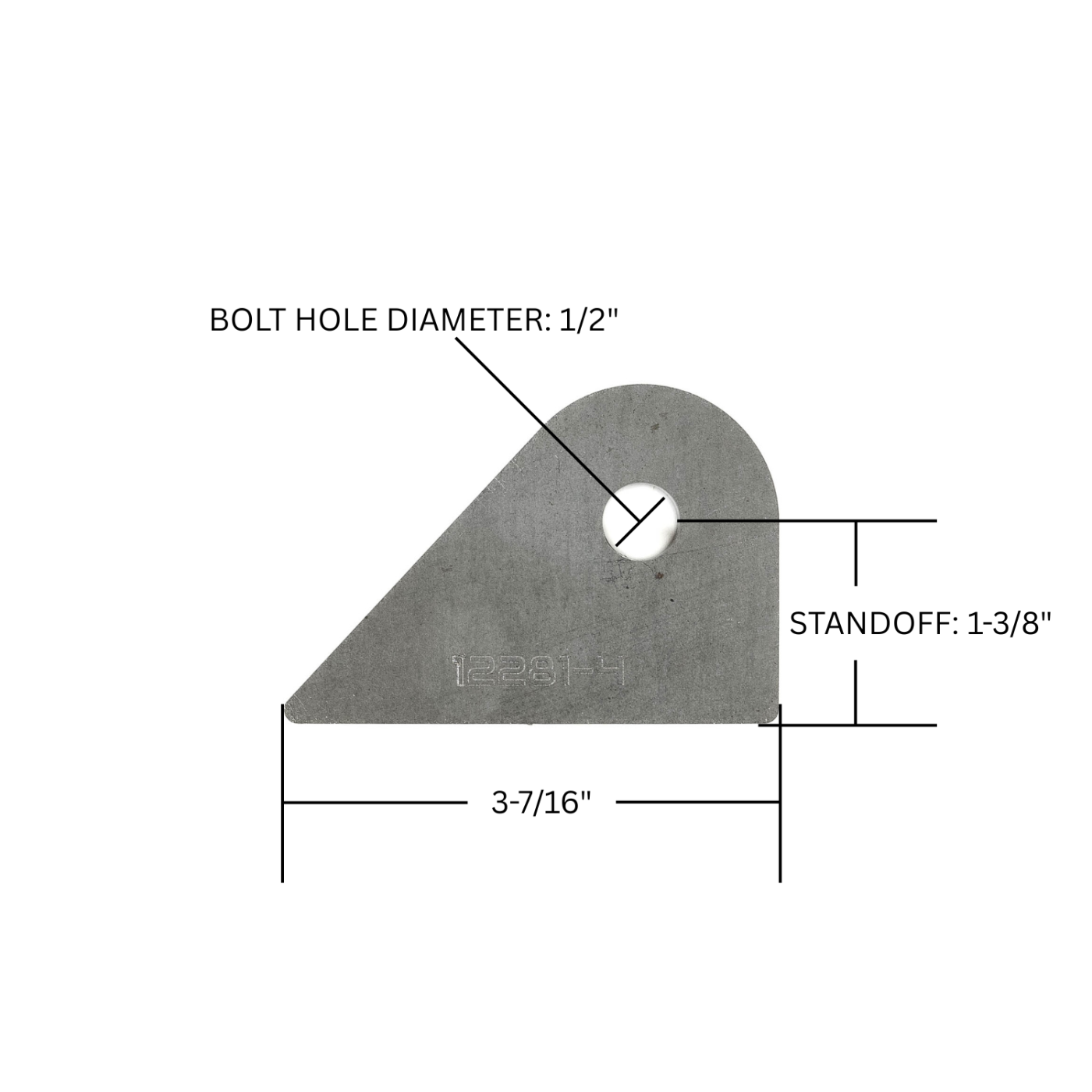 SDHQ Built Frame Mount Tab | 1/4" Thick, 1/2" Bolt Hole, 1-3/8" Standoff diagram