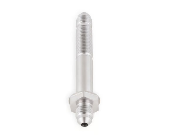 Earl's Straight -3 Bulkhead - Stainless Steel Long - Through Frame Style Fitting - 1.5" to 2.0" Front View Silver