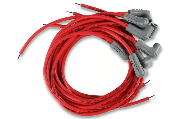 Super Conductor Spark Plug Wire Set 8 Cyl 90° Plug, Socket/HEI Cap Front View Red
