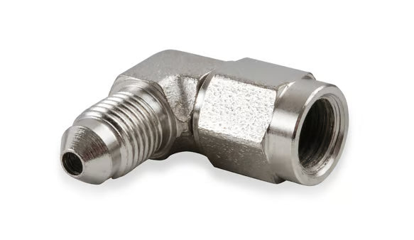 Earl's 90 Degree -3 AN Male to -3 AN Female Swivel Front View Silver