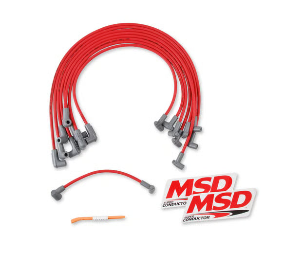 Super Conductor 8.5mm Spark Plug Wire Set, Small Block Chevy with HEI Cap Front View Red