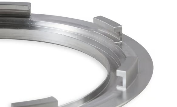 Earl's Late Model USCAR Fuel Pump Module Mounting Ring - Aluminum Front View Silver