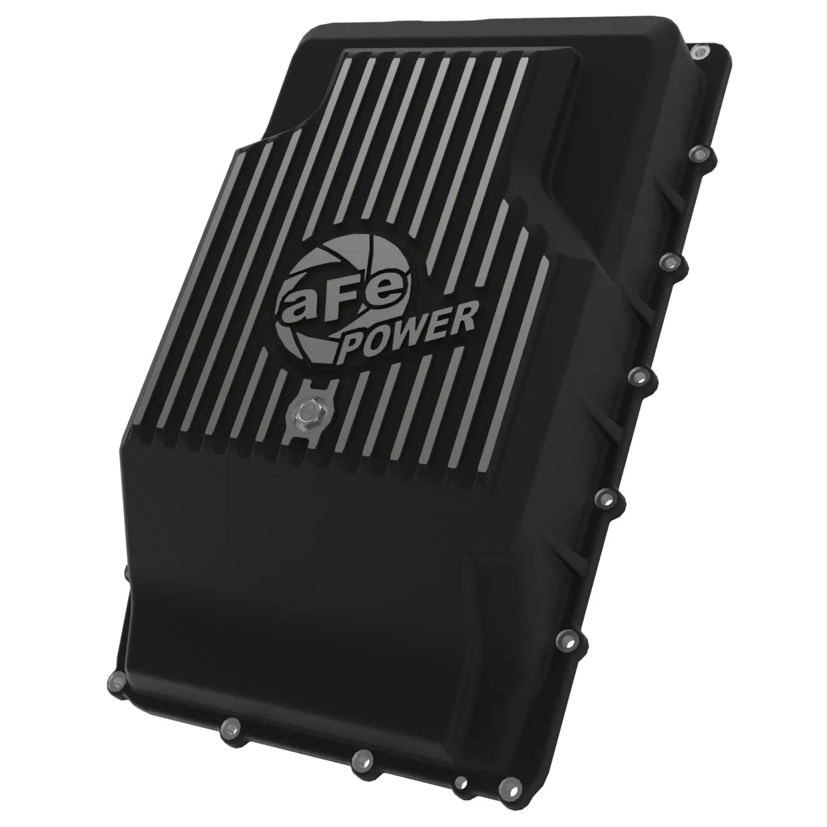 aFe POWER Pro Series Transmission Pan Black w/ Machined Fins Ford Trucks/SUVs 17-25 (10R60/10R80) Front View Black
