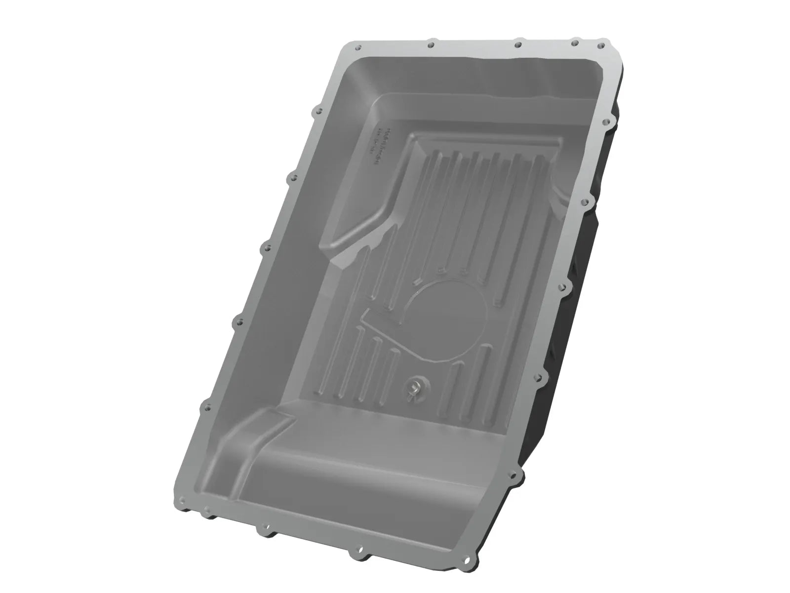aFe POWER Pro Series Transmission Pan Black w/ Machined Fins Ford Trucks/SUVs 17-25 (10R60/10R80) Rear View Silver
