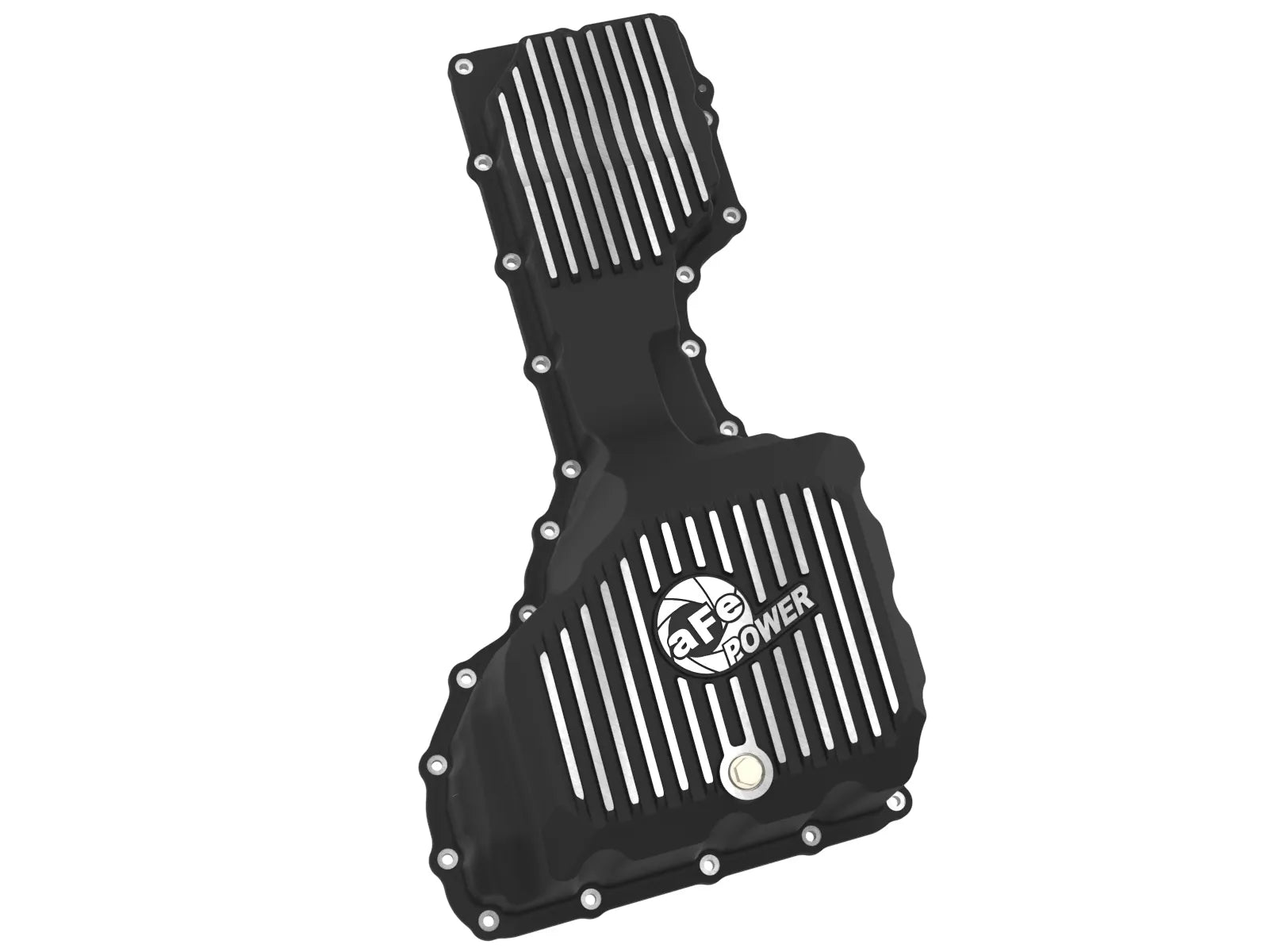 aFe POWER Pro Series Engine Oil Pan Black w/ Machined Fins GM Diesel Trucks 17-19 V8-6.6L (td) L5P Front View Black
