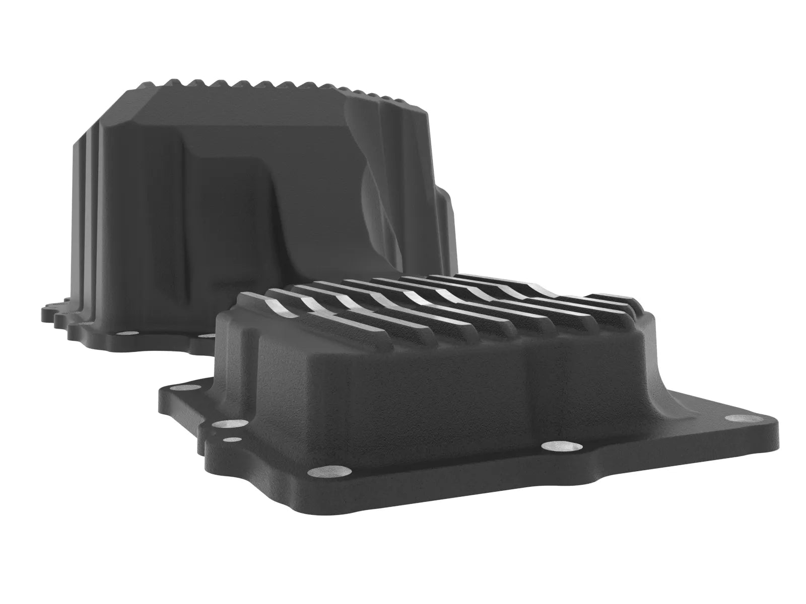 aFe POWER Pro Series Engine Oil Pan Black w/ Machined Fins GM Diesel Trucks 17-19 V8-6.6L (td) L5P Side View Black