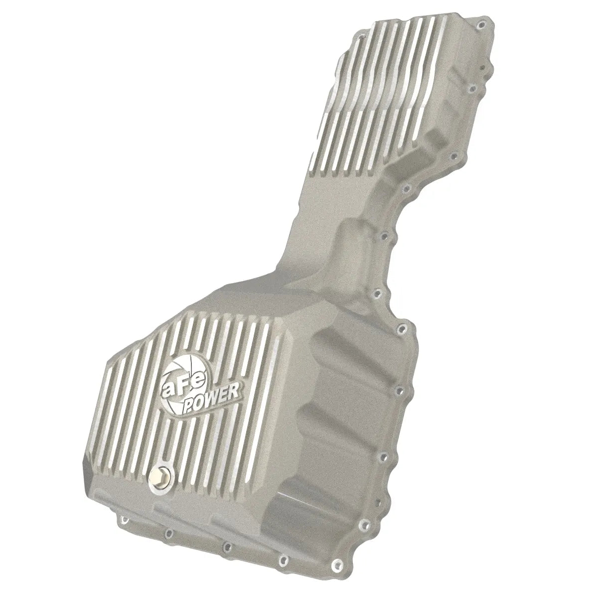 aFe POWER Pro Series Engine Oil Pan Black w/ Machined Fins GM Diesel Trucks 20-25 V8-6.6L (td) L5P Front View Silver