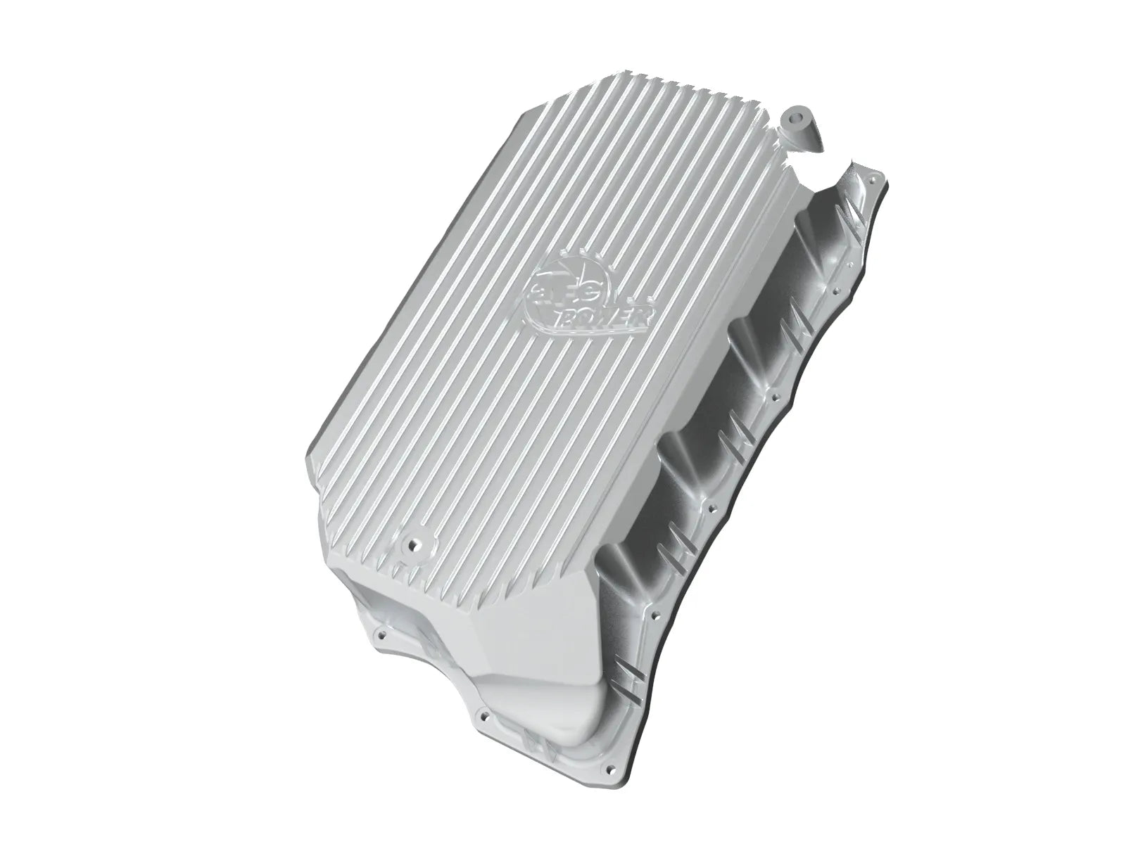 aFe POWER Pro Series Transmission Pan Black w/ Machined Fins GM Diesel Trucks 20-25 V8-6.6L (td) L5P Front View Silver
