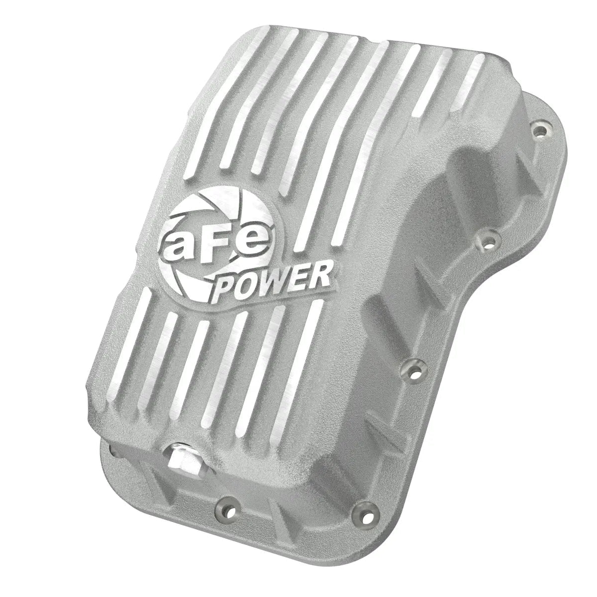 aFe POWER Pro Series Engine Oil Pan Black w/ Machined Fins Front View