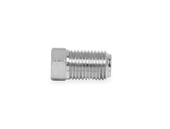 Earl's 3/8"-24 Inverted Flare Plug, Electroless Nickel Plated Short Steel Front View SIlver