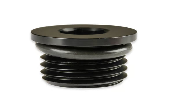 Earl's -8 AN Port Plug w/ O-Ring Seal, Black Anodized Aluminum Front View Black
