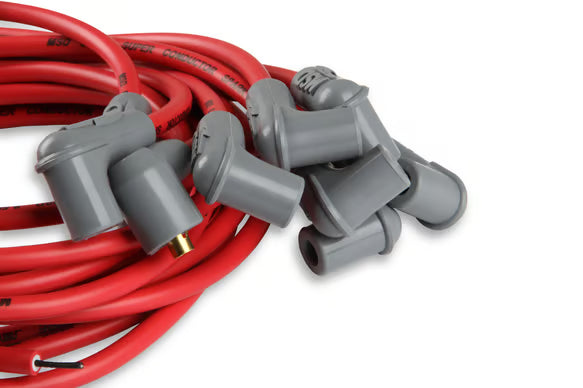 Super Conductor Spark Plug Wire Set 8 Cyl 90° Plug, Socket/HEI Cap Front View Red