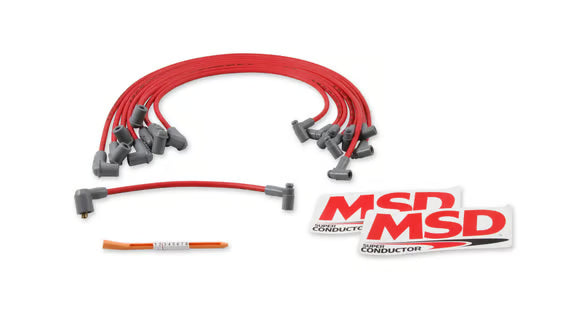 Super Conductor 8.5mm Spark Plug Wire Set, Small Block Chevy with HEI Cap Front View Red