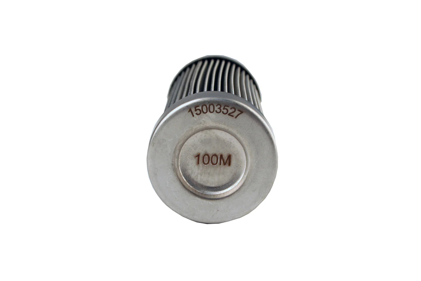 100-micron Stainless Steel Bulkhead Fuel Filter, AN-12 Male Flare Front View