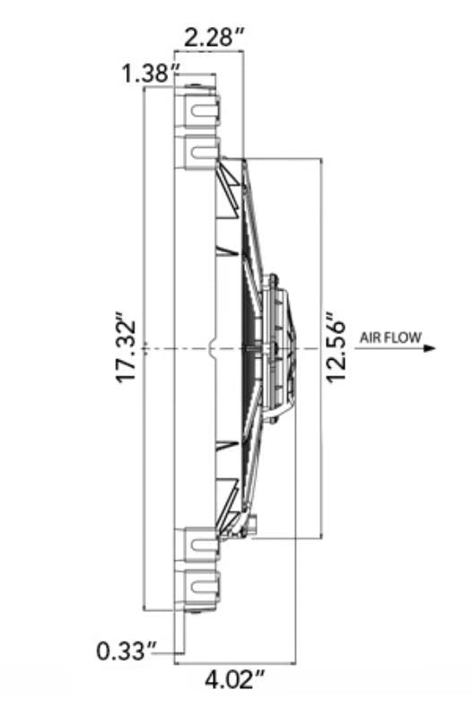 Dual 12.00" Electric Fan Puller Style High Performance 3168CFM 7-blade curved style blade Side View