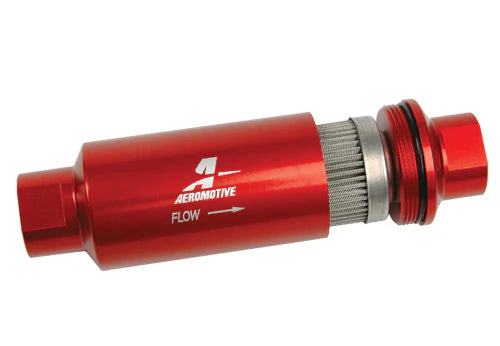 40 Micron Red Fuel Filter with ORB-10 Ports & Stainless Mesh Element Front View