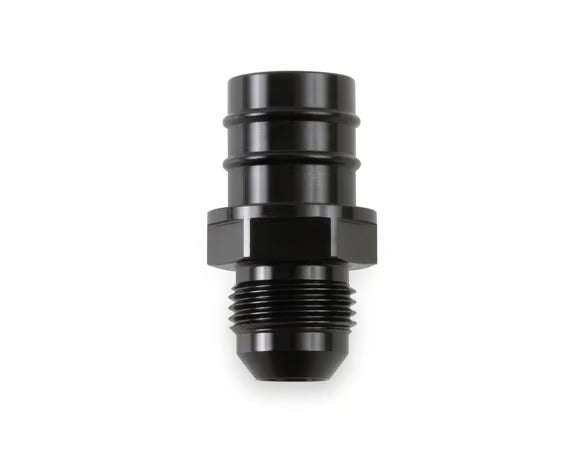 Earl's GM LS PCV Fitting -8 AN Male Black Anodized Finish - Fits Many GM OE Valve Covers w/ 3/4" ID on Grommet Front View Black