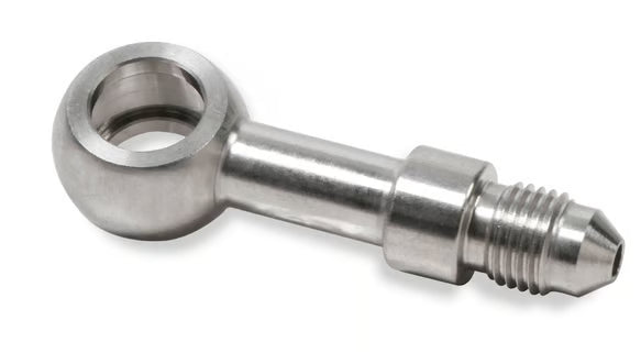 Earl's Banjo Adapter - Long Style 3 AN Male to 3/8" or 10mm - Straight - Long Style - Stainless Steel Front View Silver