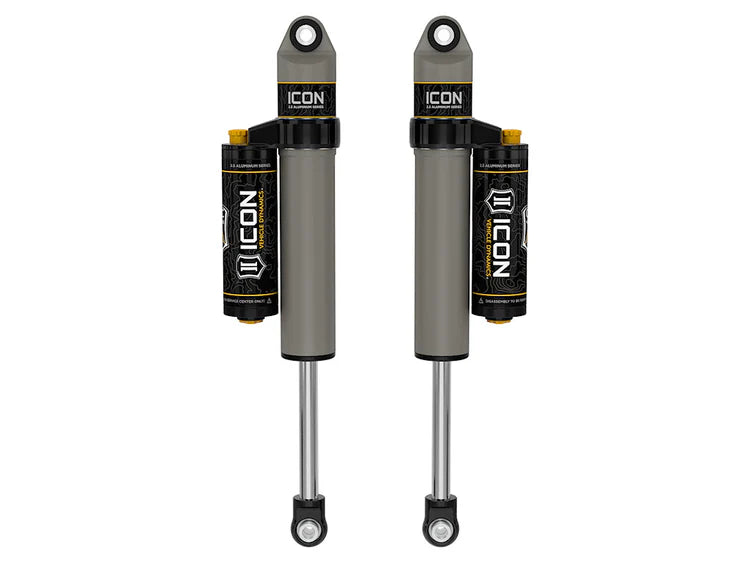 ICON 2001-2026 GM 2500/3500 HD, 0-1" Lift/2007-2018 GM 1500, 4" Lift, Rear, V.S. 2.5 Aluminum Series Shock Absorbers, Piggyback Reservoir w/ CDCV, Pair