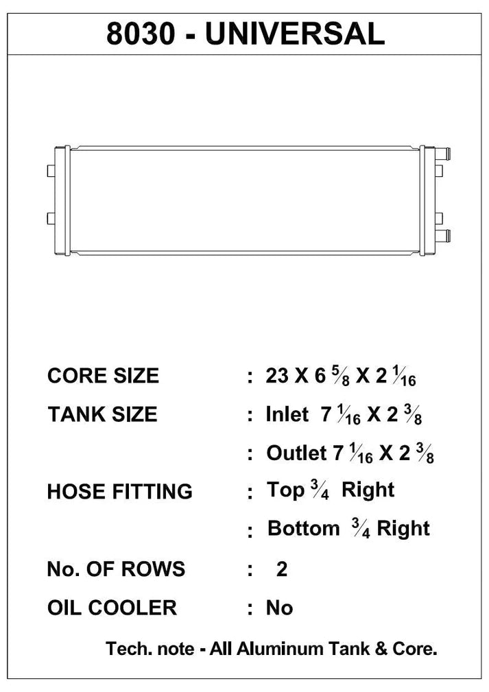 Dual-Pass Cross Flow Heat Exchanger with 3/4" slip-on connections