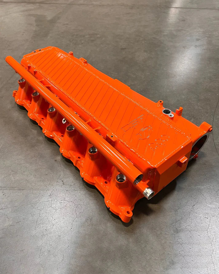 BMW Gen 1 B58 Charge Air Cooler Manifold Front View Orange