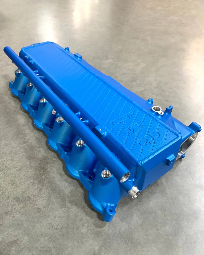 BMW Gen 1 B58 Charge Air Cooler Manifold Front View Blue