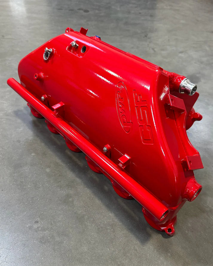 BMW S58 "Level-Up" Charge Air Cooler Manifold Front View Red