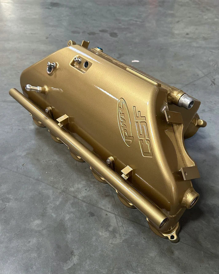 BMW S58 "Level-Up" Charge Air Cooler Manifold Front View Gold