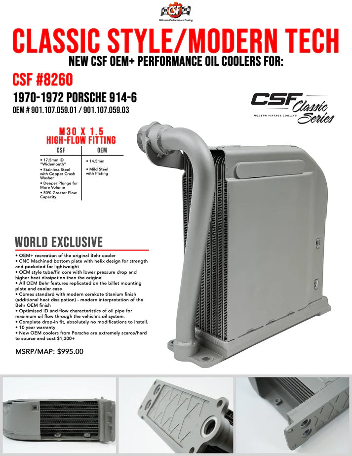 Porsche 914-6 OEM+/High-Performance Engine Oil Cooler
