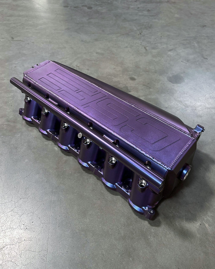 BMW Gen 2 B58 Race X Charge Air Cooler Manifold Front View Purple