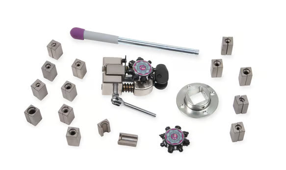 Earl's Professional Flaring Tool - 37°, 45°, and DIN Flares w/ Bench Mount Front View Silver