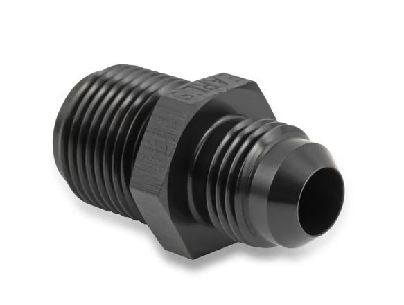 Earl's 11/16"-18 Inverted Flare Male w/ Long Thread to AN -6 Male Adapter Fitting - Black Anodized Aluminum Front View Black