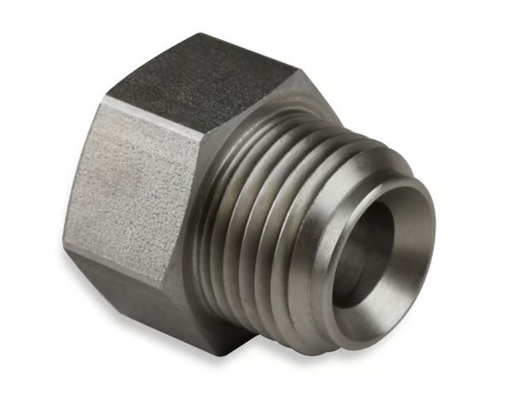 Earl's Hardline Adapter Reducer - Stainless Steel - 5/8"-18 Inverted Flare Male to 1/2"-20 Inverted Flare Female for 5/16" Tubing. Front View Silver
