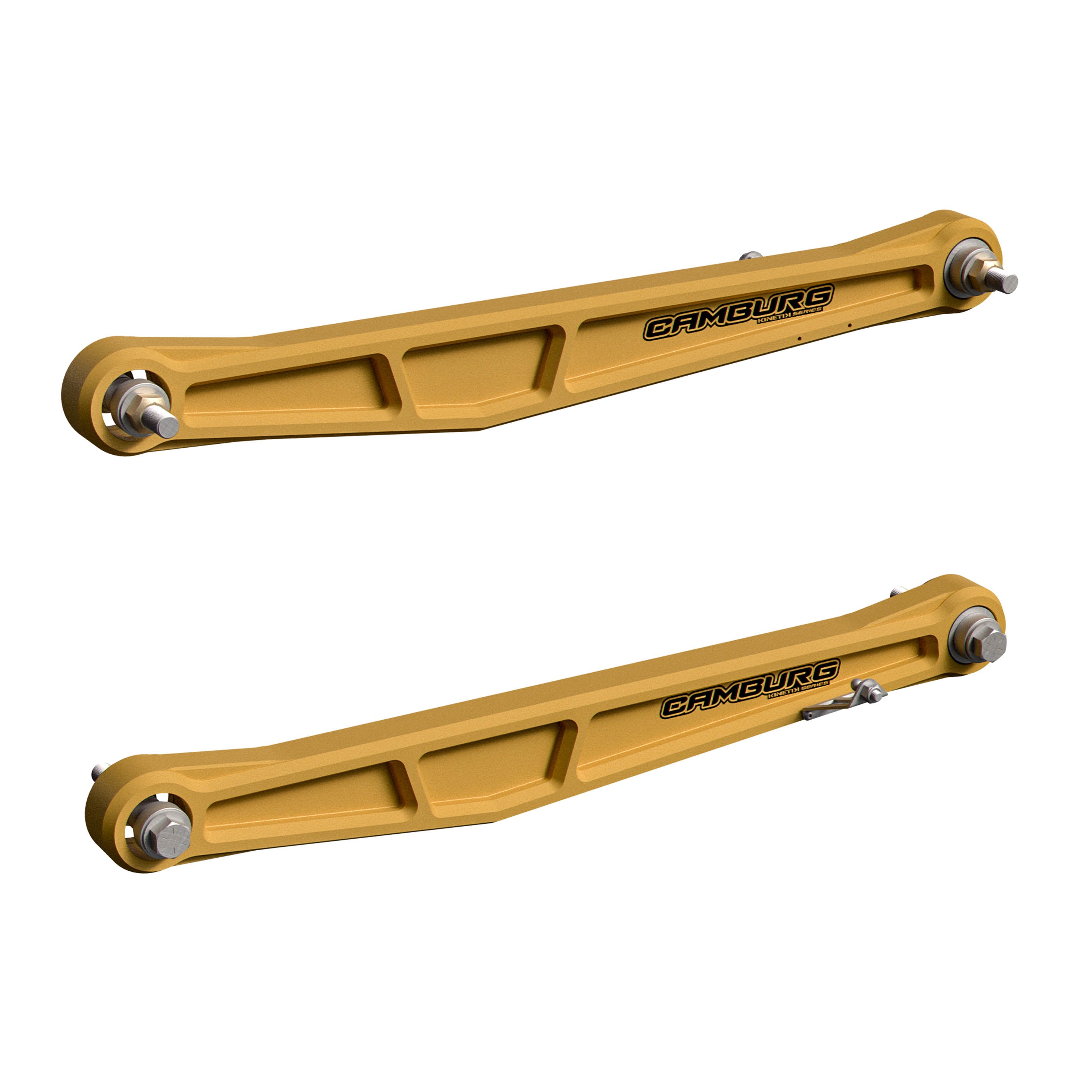 Camburg Engineering 2024-2025 Ford Ranger Raptor KINETIK Series Rear Billet Trailing Arm Kit Front View Gold