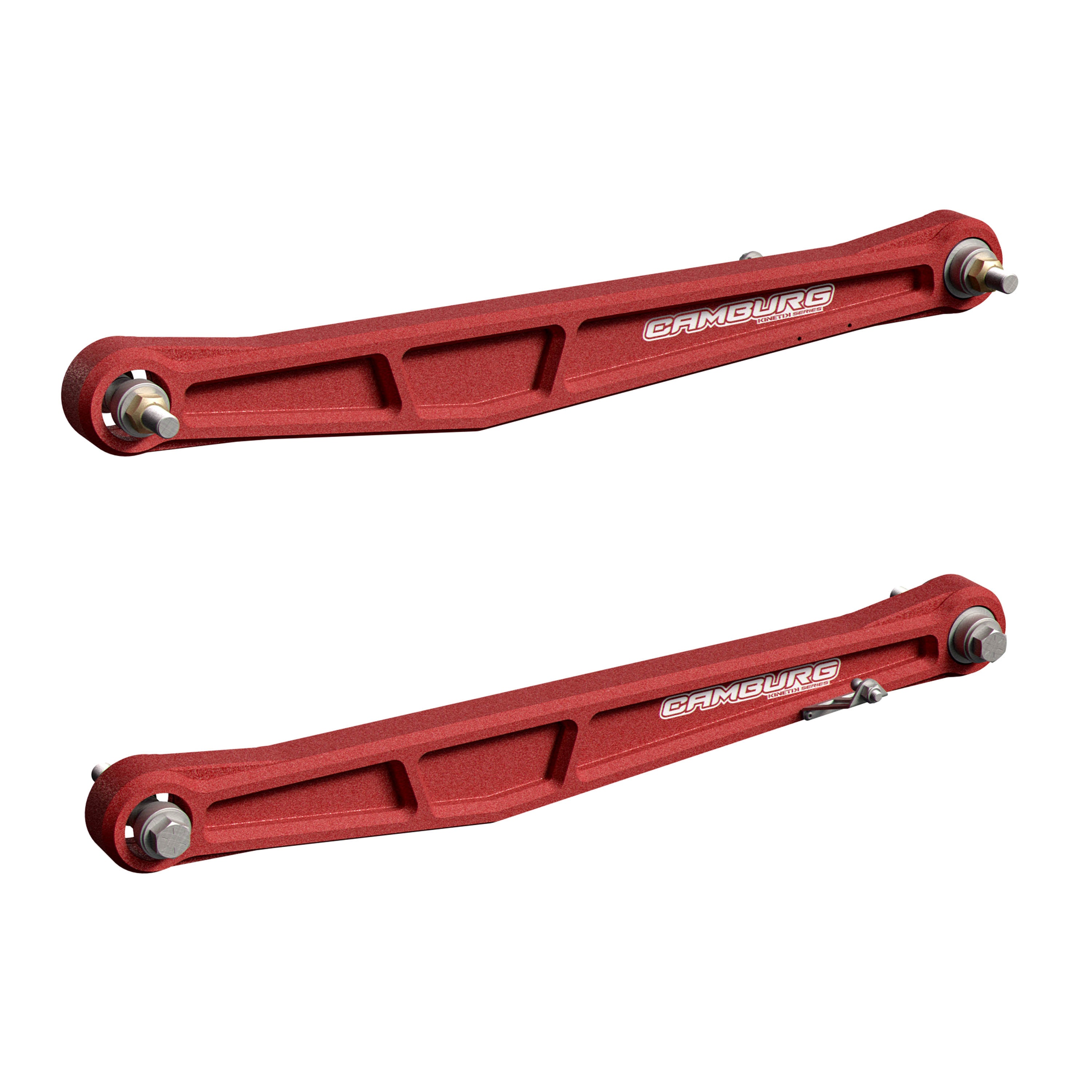Camburg Engineering 2024-2025 Ford Ranger Raptor KINETIK Series Rear Billet Trailing Arm Kit Front View Red