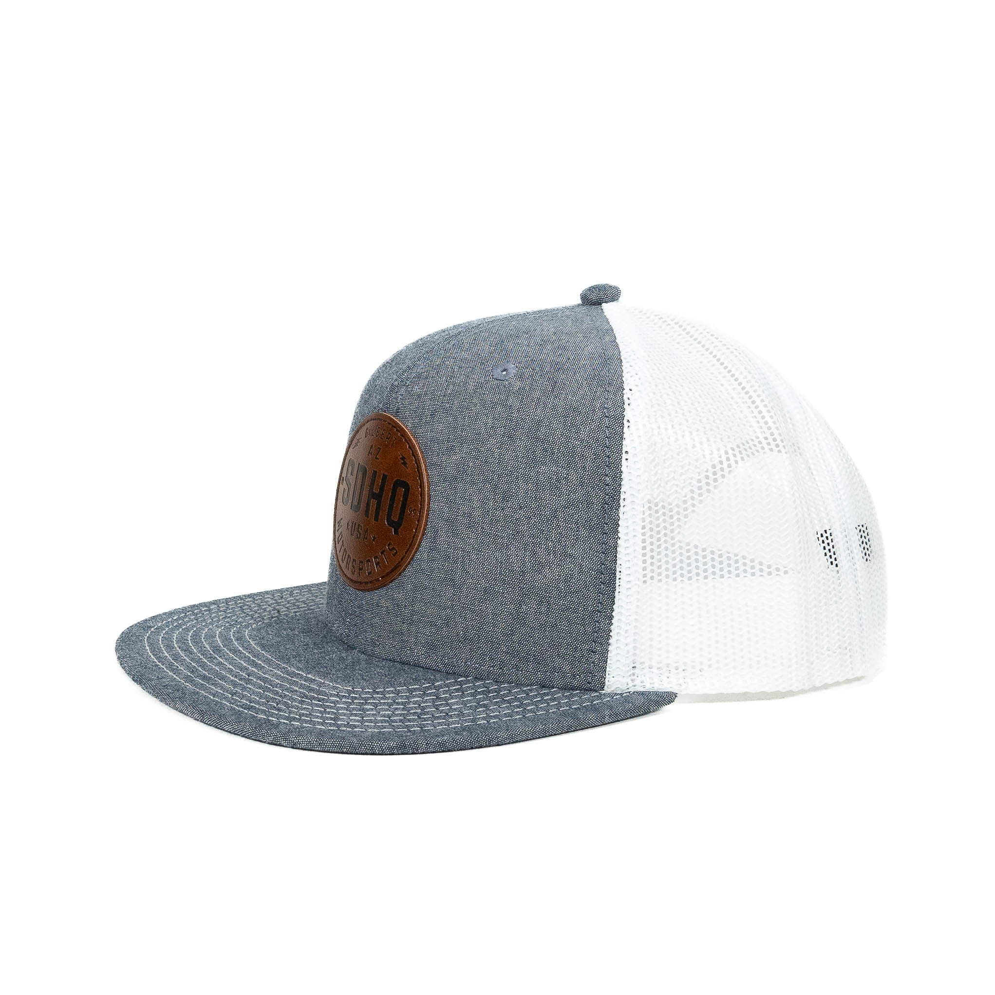 SDHQ Motorsports Chambray Blue Leather Patch Snapback Hat