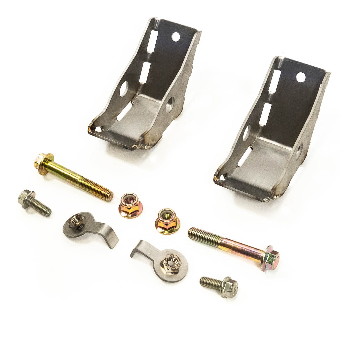 2019-2025 Chevy/GMC 1500 SDHQ Built Rear Shock Guards display of included parts and hardware 