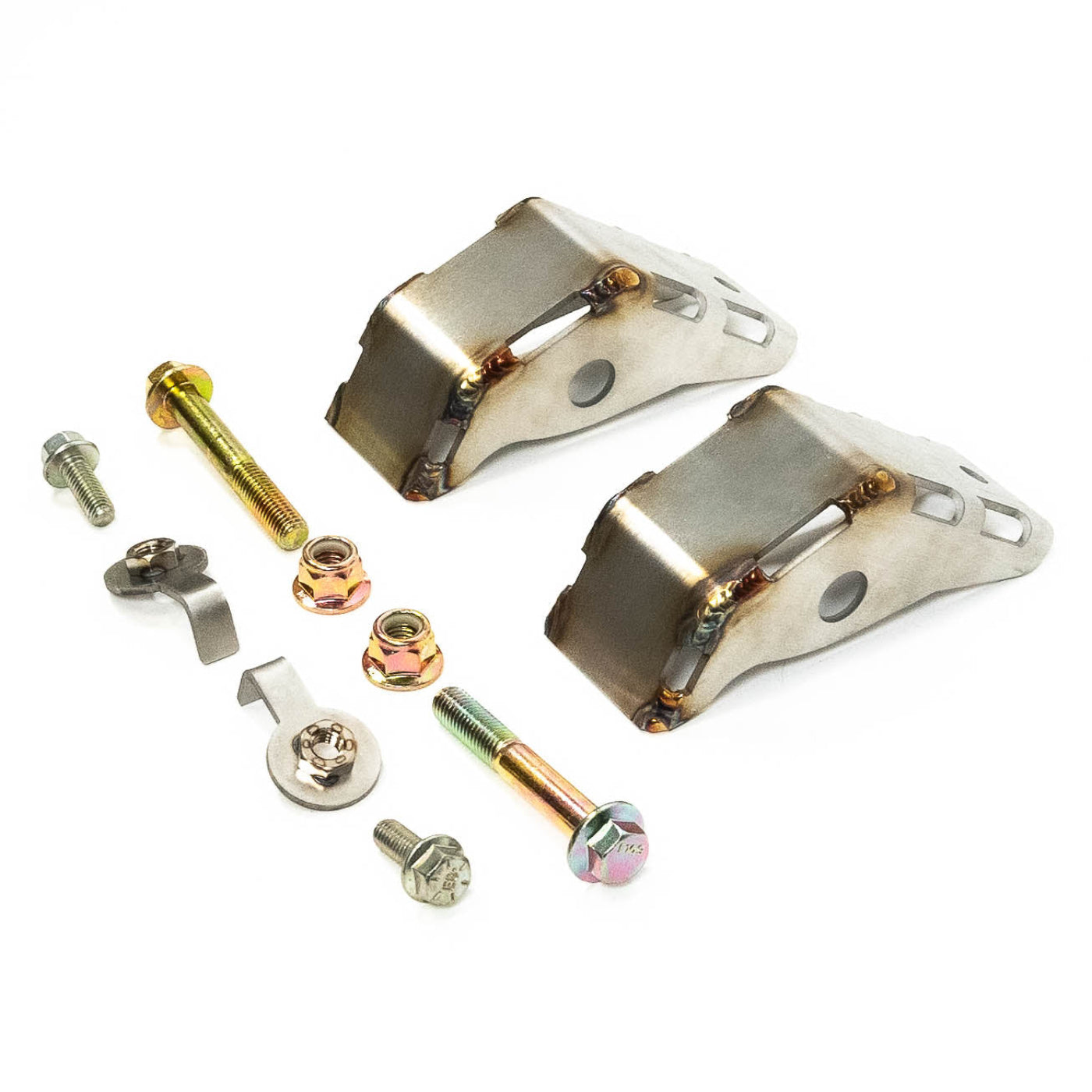 2019-2025 Chevy/GMC 1500 SDHQ Built Rear Shock Guards display of included parts and hardware 