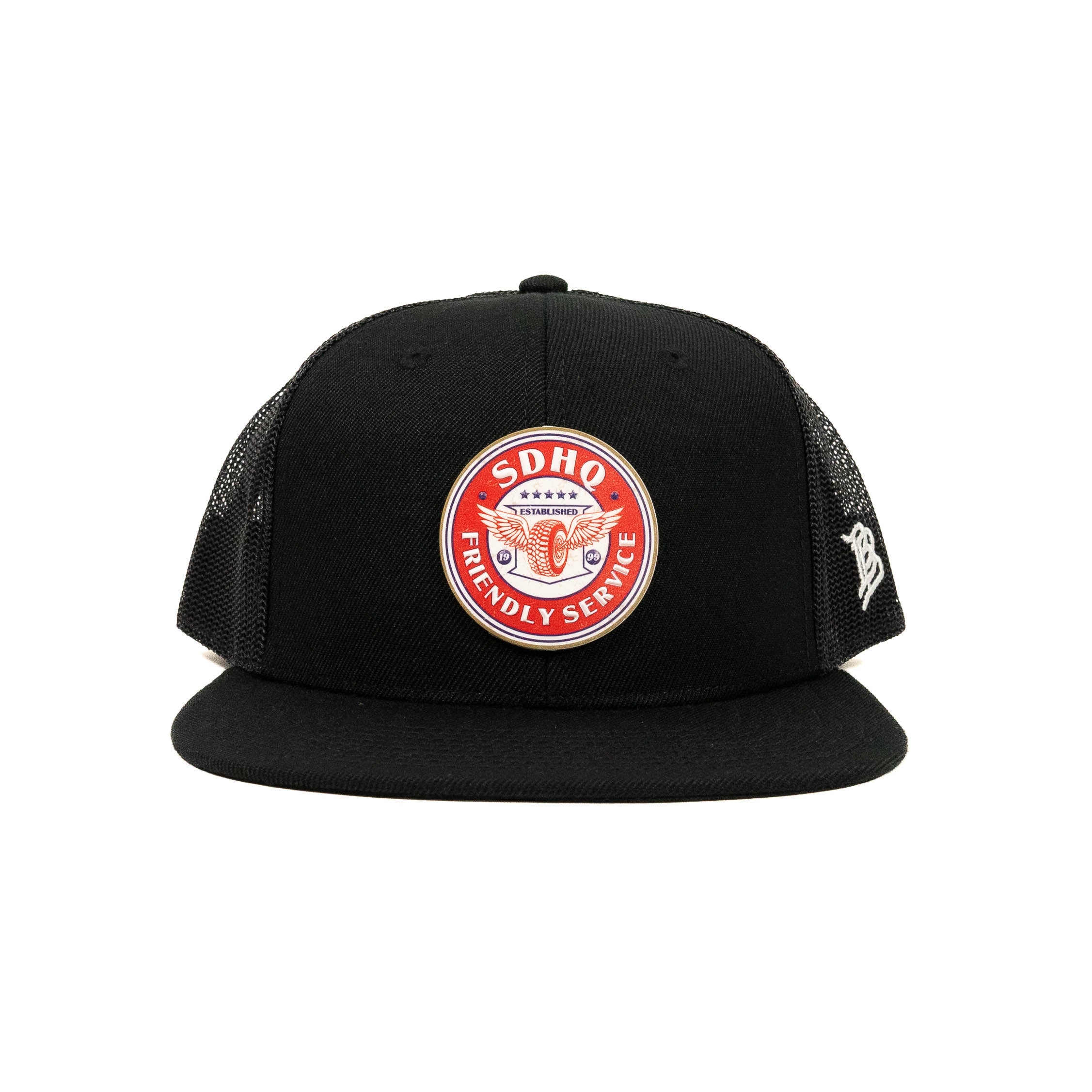 Flat Bill Trucker Hat w/ PVC Friendly Service Patch