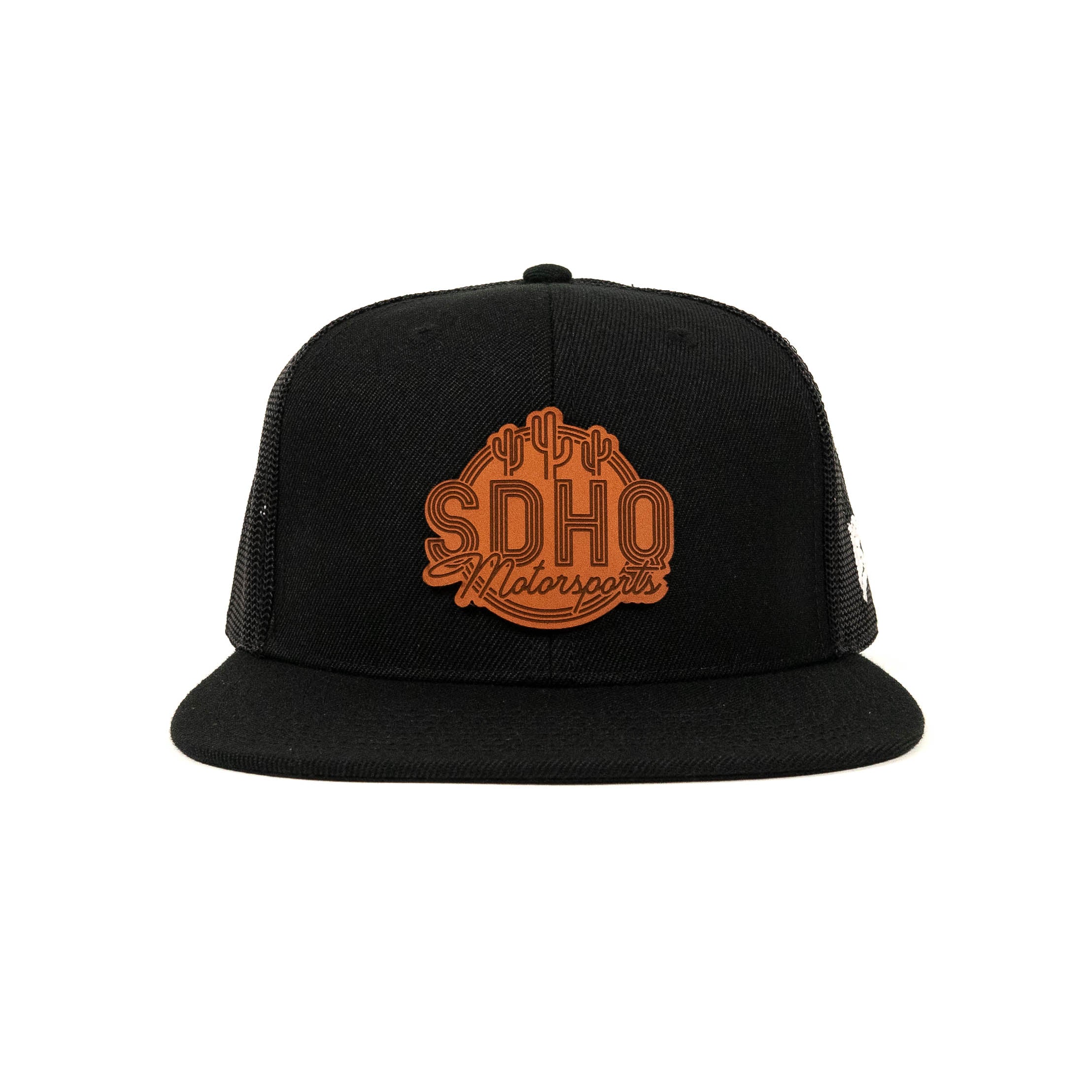 Flat Bill Trucker Hat w/ Leather SDHQ Motorsports Patch