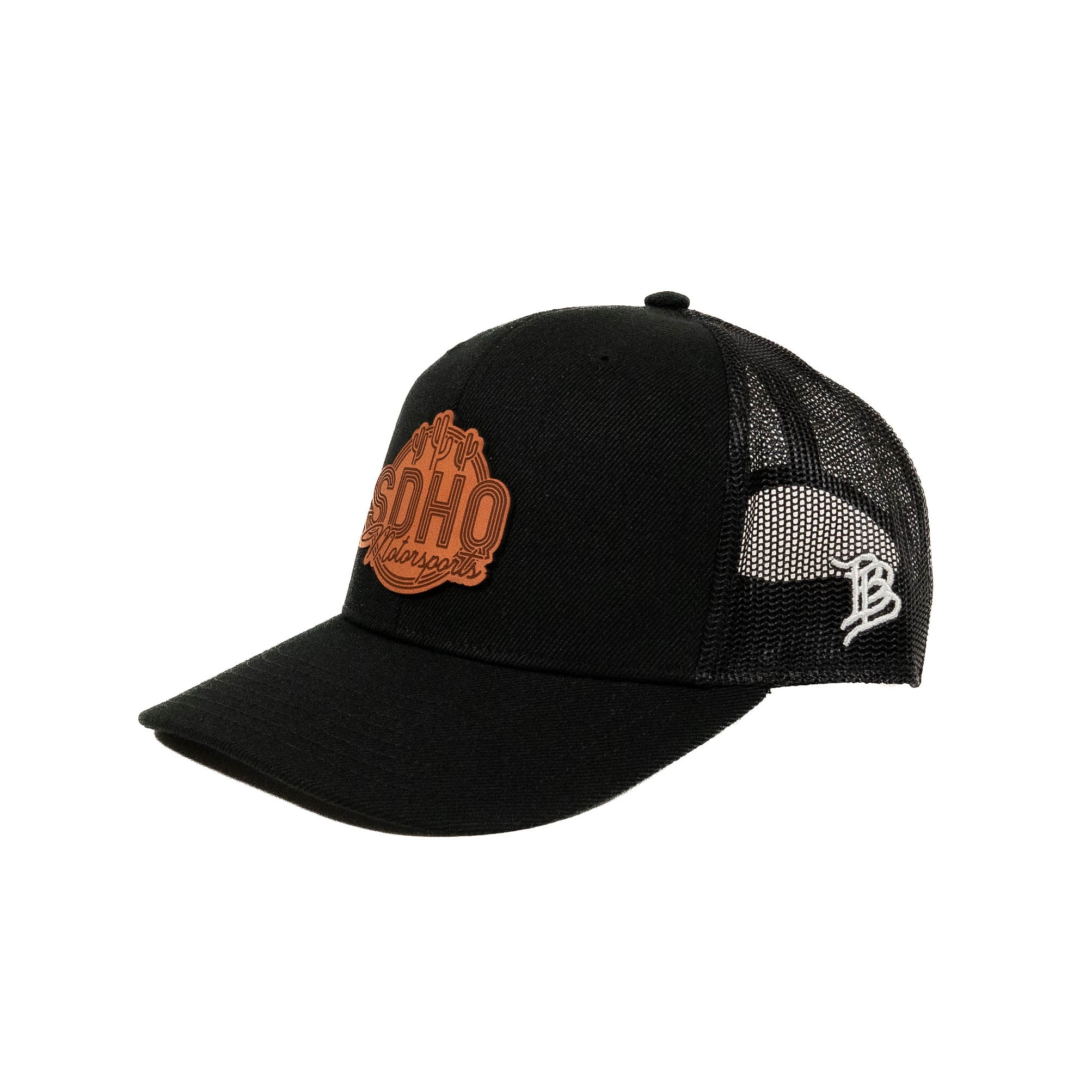 Curved Bill Trucker Hat w/ Leather SDHQ Motorsports Patch