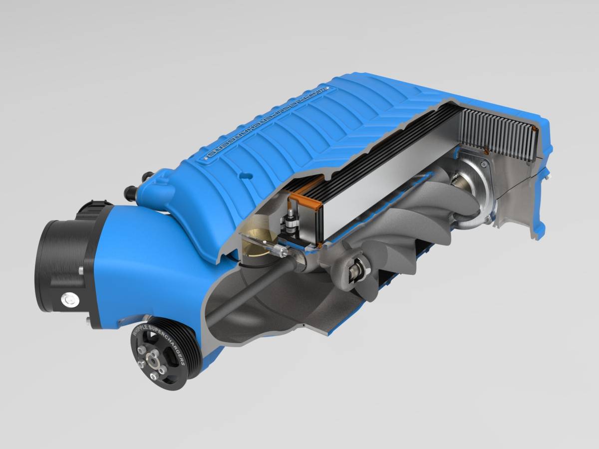 '20-22 Ford Super Duty 7.3L Gen 6 Supercharger Kit Top View Blue