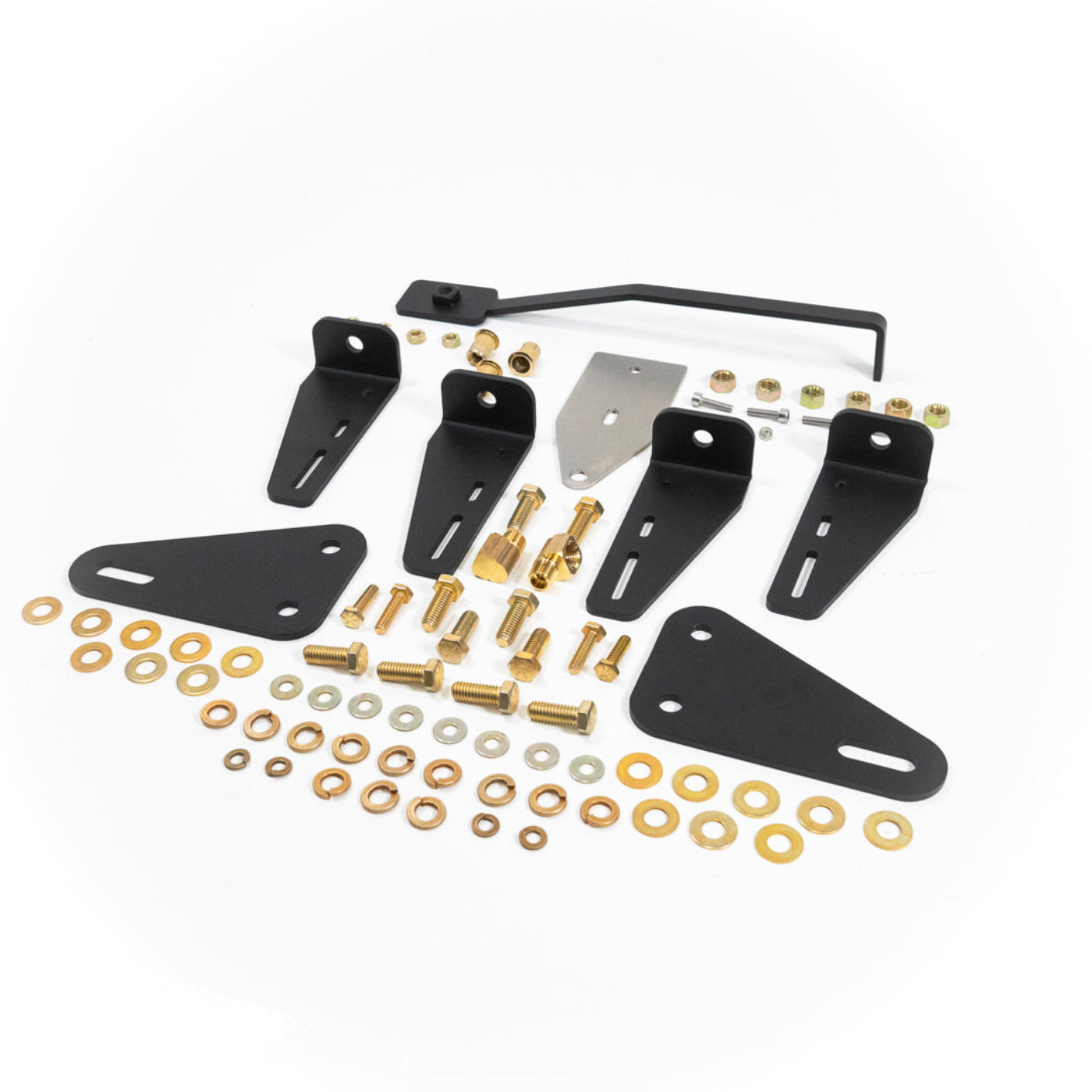 '17-24 F250/F350 Under-Bed Air Compressor Mounting Kit - Retains Spare Tire display of included parts and hardware 