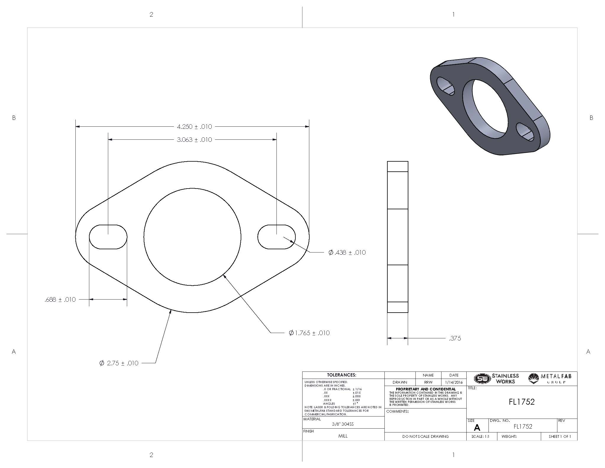 2 Bolt Exhaust Flange With Inner Diameter Options Front View
