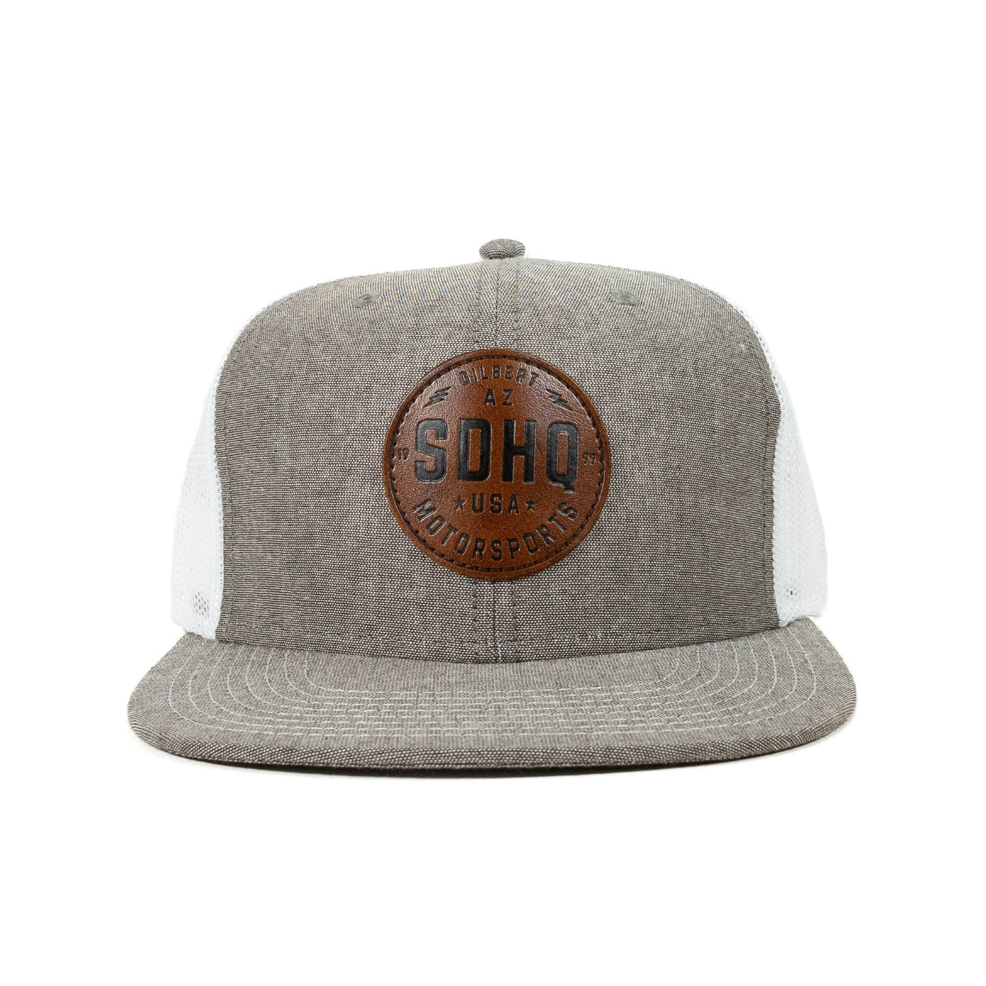 SDHQ Motorsports Chambray Gray Leather Patch Snapback Hat