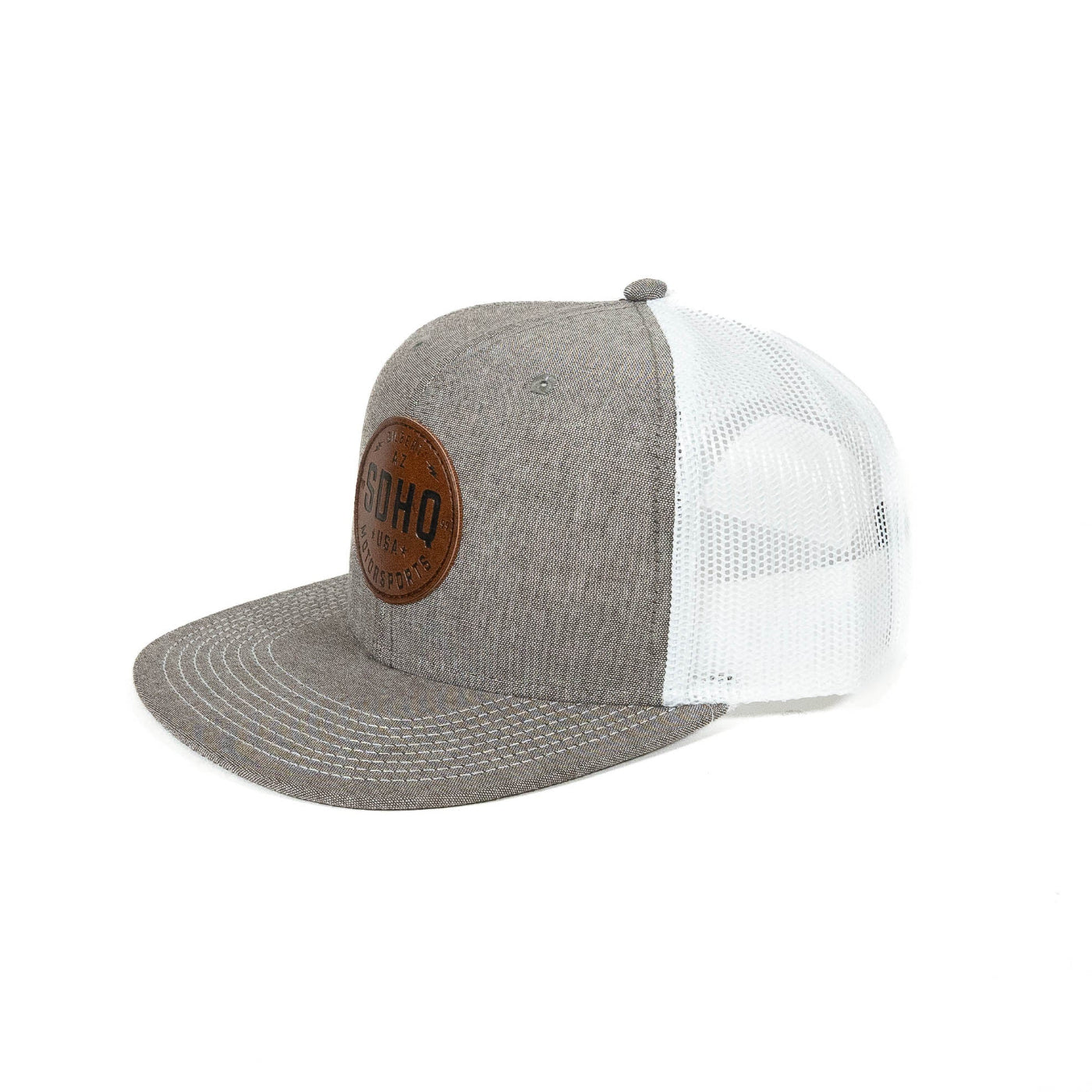 SDHQ Motorsports Chambray Gray Leather Patch Snapback Hat